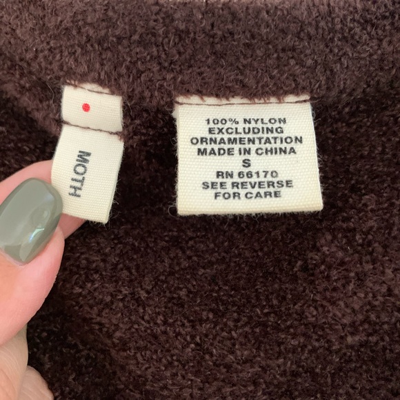 Anthro Moth Chenille Cropped Brown Cardigan - Picture 2 of 6